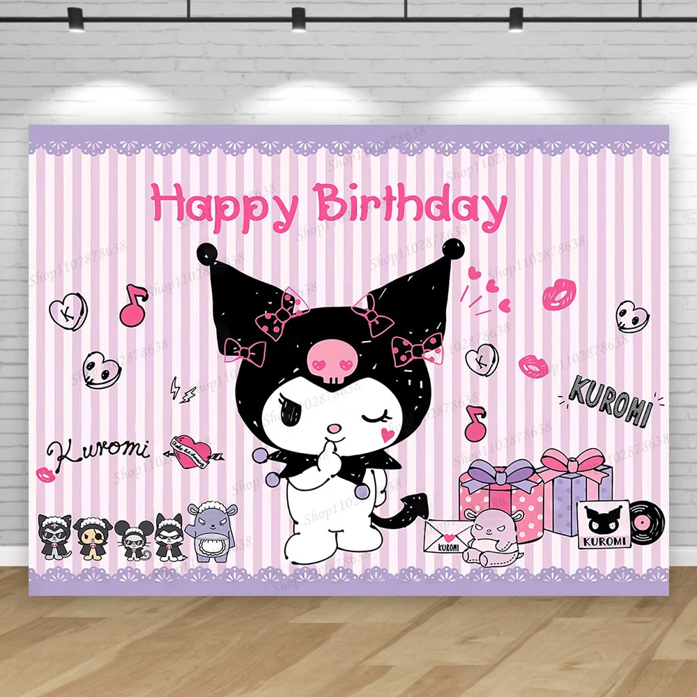 Kuromi-telón de fondo con temática de Hello Kitty para niños y niñas, cartel decorativo para fiesta de primer cumpleaños, Baby Shower, estudio