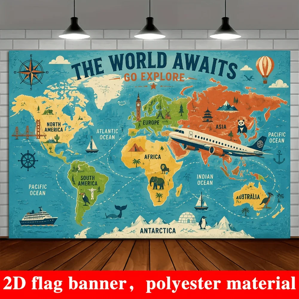 Vintage World Map Tapestry Poster Travel Global Decor Exploration Banner Nautical Geography Wall Art Room Decor Kindergarten Nur