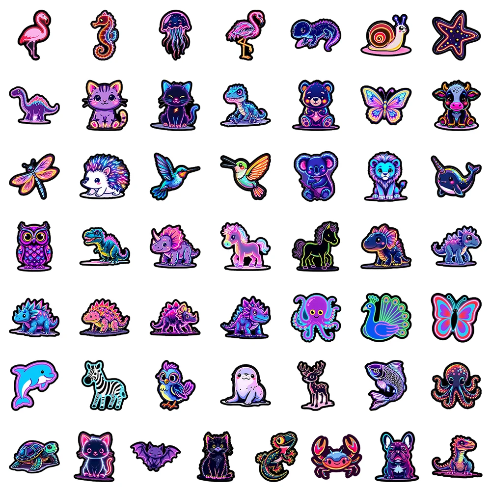 10/30/50pcs Cute Cartoon Neon Light Animal Stickers Aesthetic Graffiti Decals for Motorcycle Suitcase Laptop Sticker Classic Toy