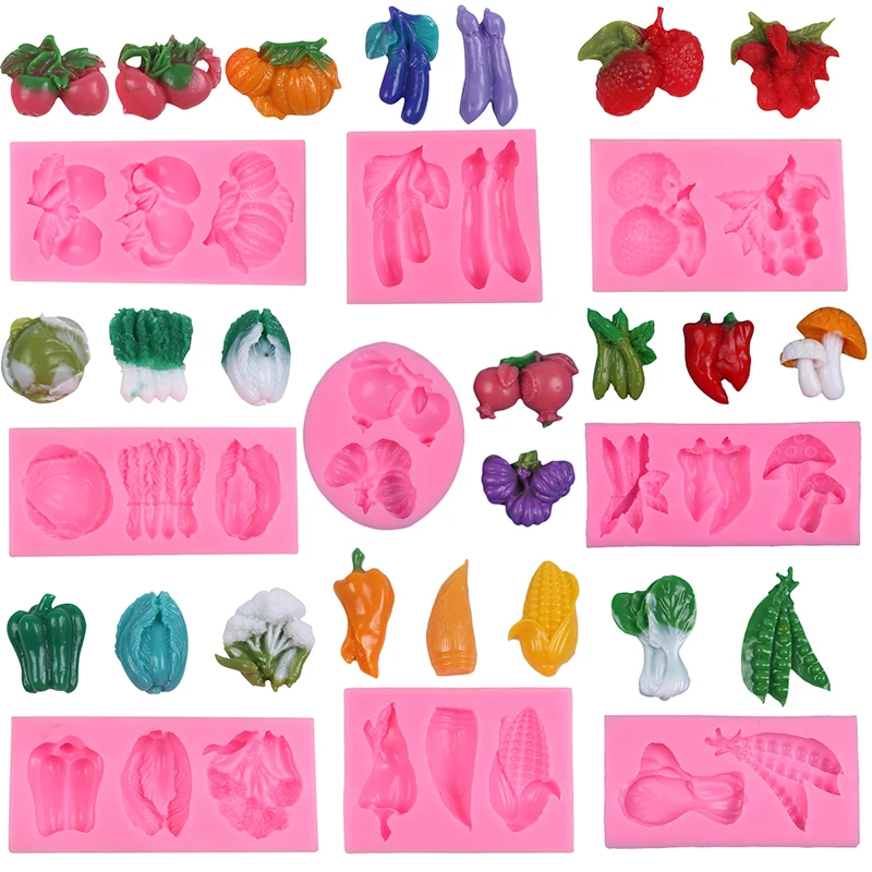 Molde de Silicona 3D para Frutas y Verduras, Decoración de Pasteles, Repollo, Champiñón, Chile, Berenjena, Calabaza, Ajo, Lichi, Fondant, Chocolate, Caramelos