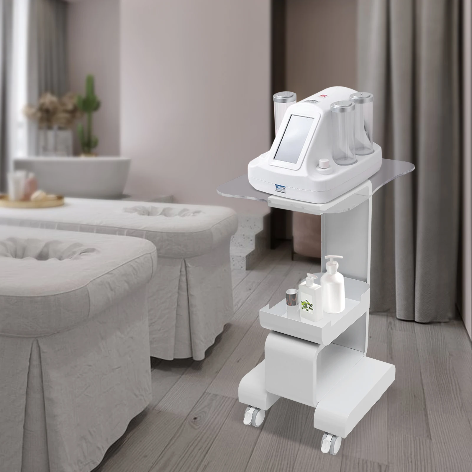 Beauty Salon Stand Rolling Cart SPA Beauty Machine Holder Trolley 2 Tiers, White