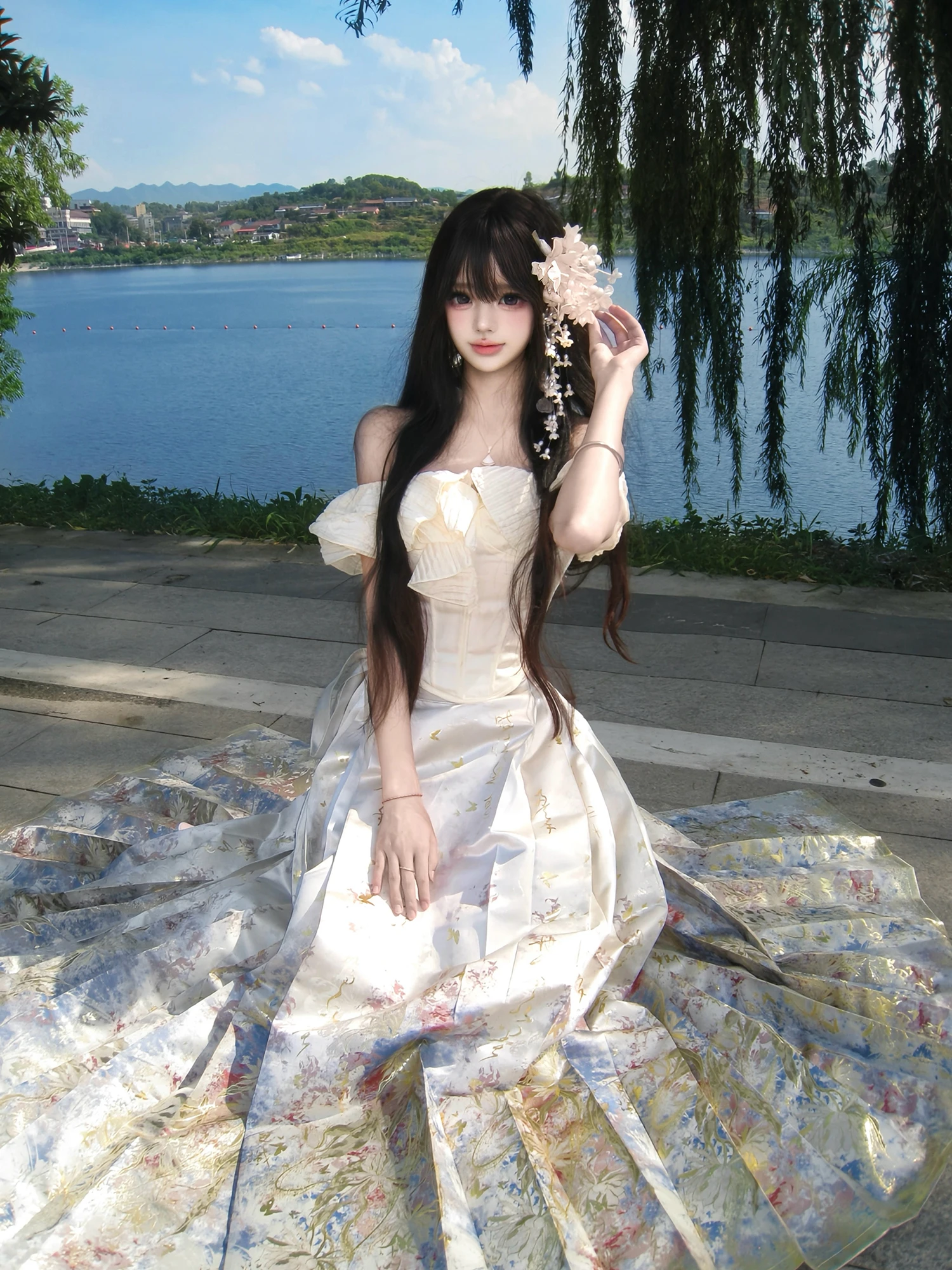 

Original Hanfu Semi-skirt Mantua Skirt Floral Weave Silk Double Axle Process High Waist A-line Polyester Fiber Pure E-commerce
