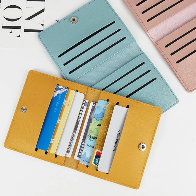 PU Leather Card Holder Business ID Credit Card Bags Wallet for Women Short Solid Purse Hasp Ultra Thin Credit Card Bags