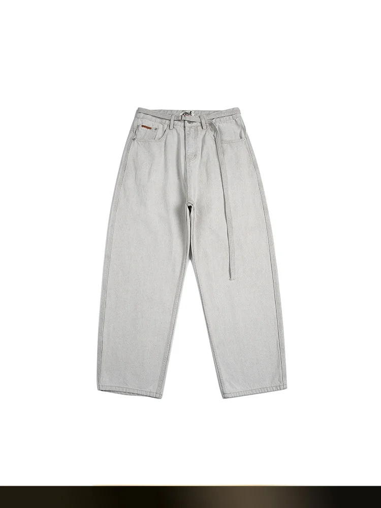 

Retro Waed Straight Leg Men's Jeans Casual Loose Fit Summer New Sle Pure Color Commuter Long Pants mid High Waist Cotton