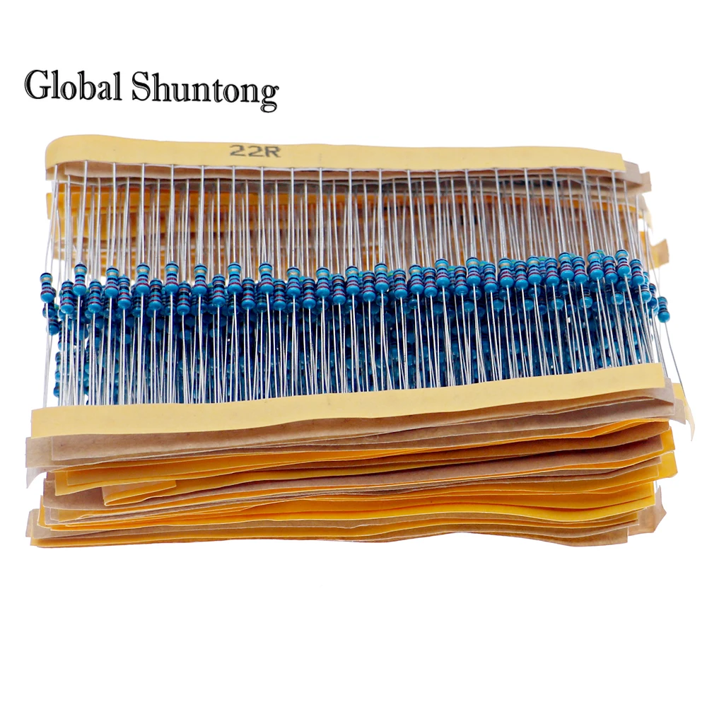 600pcs/Box Metal Film Resistor Kit Assorted Kit 30 Values Metal Film Resistor Resistance 1/4W 1ohm-10Mohm 1% Tolerance boxed