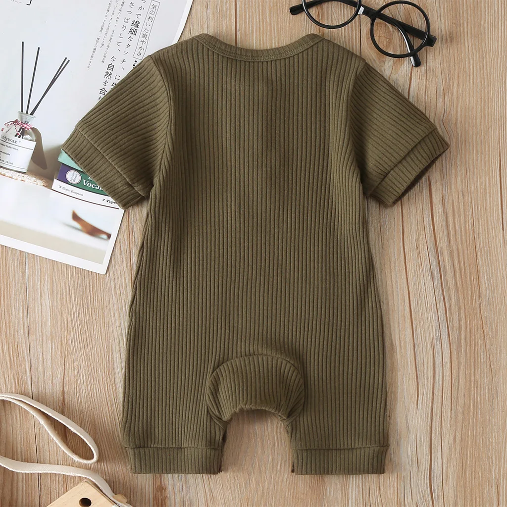 Newborn Baby Boys Girls Short Sleeve Romper Summer Toddler Clothes Infant Solid Color Knit Rib O Neck Jumpsuits Playsuit Outfits