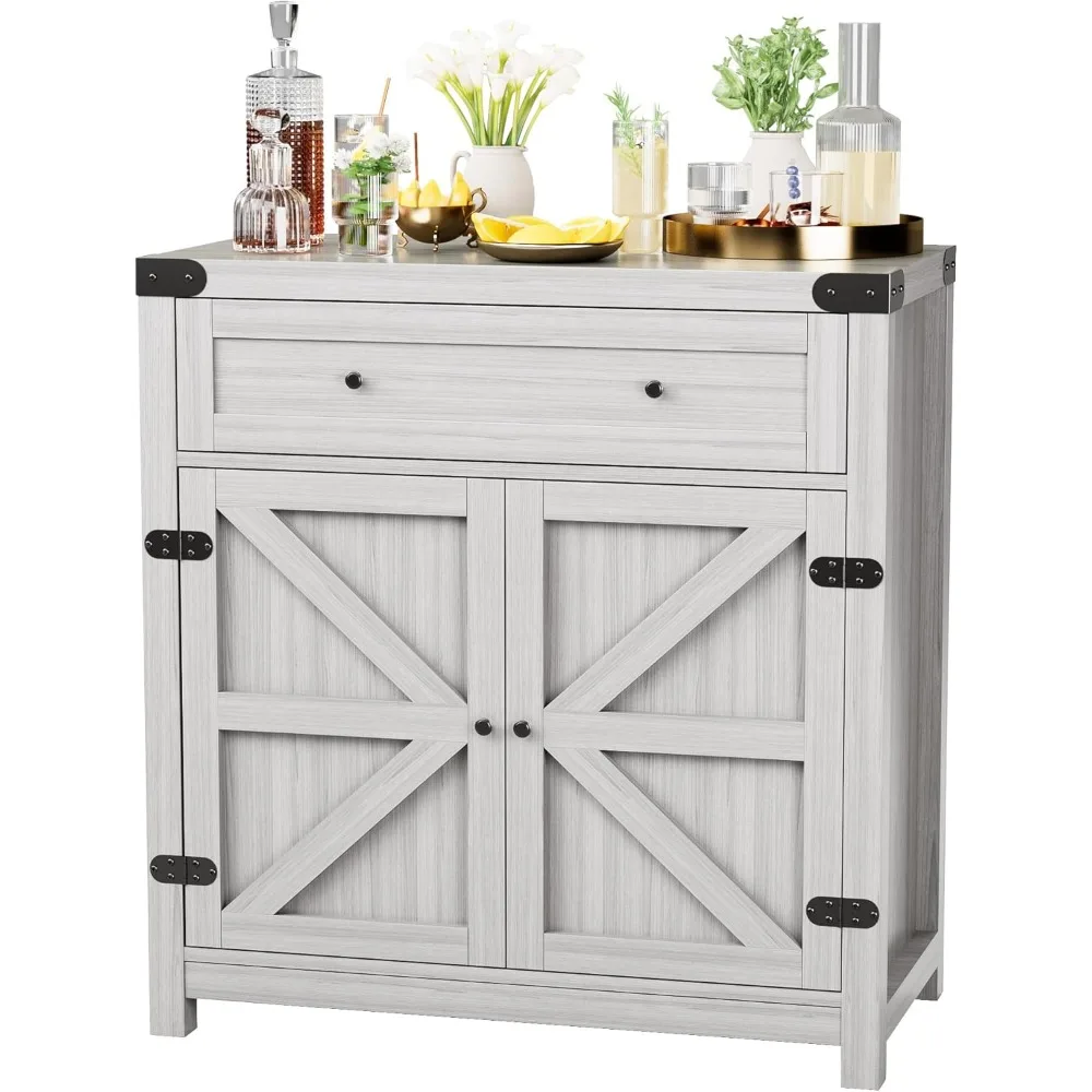 

Coffee Bar Cabinet Farmhouse Kitchen Sideboard Buffet Cabinet with Drawer and Adjustable Shelf Barn Door Storage Cabinet