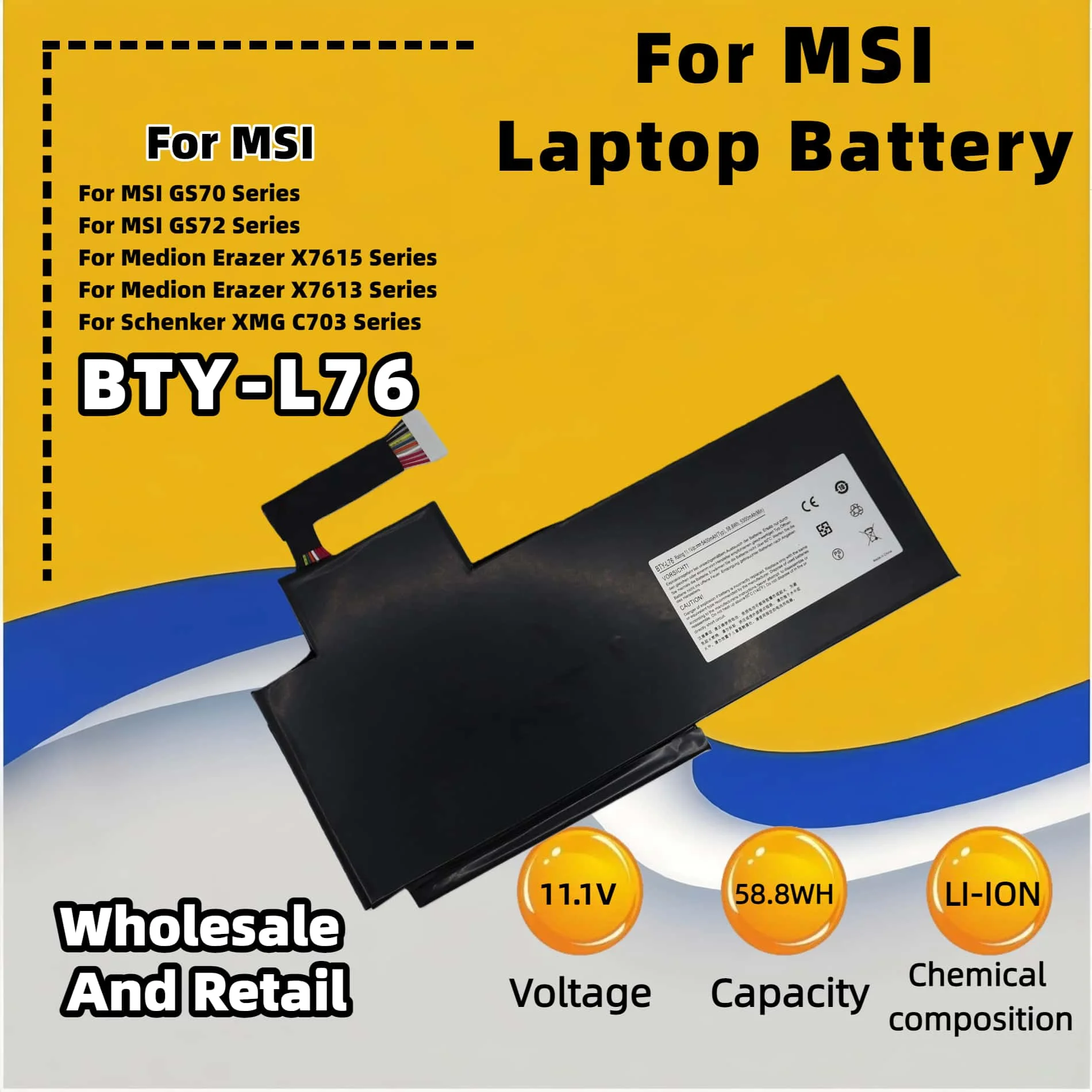 FRLESUI Battery BTY-L76 For MSI GS70 GS70 2QD-487CN, GS70 2PC-633XCN, GS70 2PE-025CN, GS70 2QE-083C X7615 Schenker XMG C703
