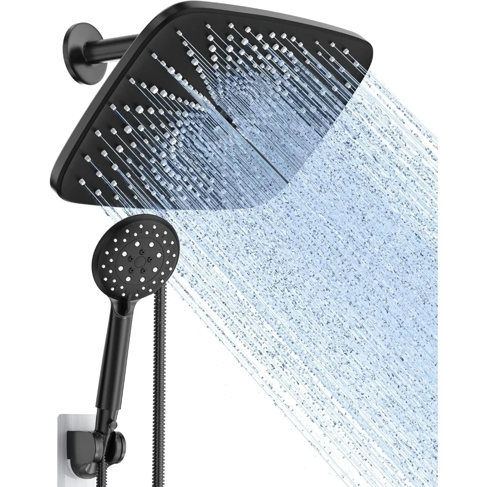 

12 Inch High Pressure Rain Shower Head -Shower Heads with 5 Modes Handheld Spray Combo- Wide RainFall shower with 70" Hose