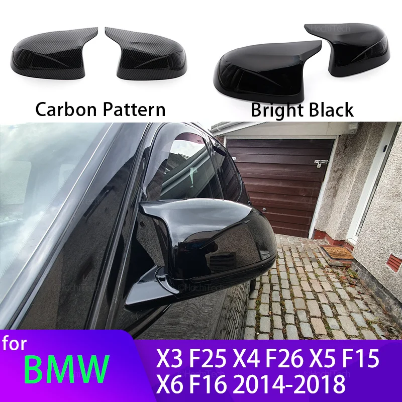 1 pair Carbon Fiber Look Black Rearview Side Mirror cover Caps for BMW F25 X3 F26 X4 F15 X5 F16 X6 14-18 M Style Look DIY Trim