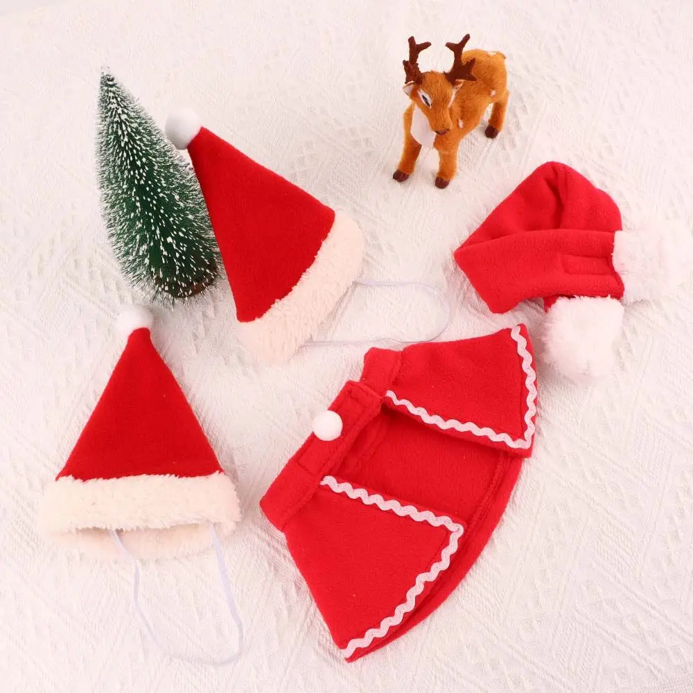 Cute Winter Pet Cloak Dog Cat Christmas Clothes Warm Puppy Santa Red Scarf Hat Head Funny Christmas Pet Costume Dog Cat Cloaks