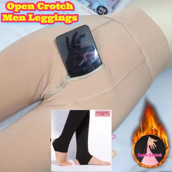 

Open Crotch Men Pantyhose Integrated Leggings Elastic Large Winter Warm Thickened Velvet Winter Wear Teenagers Nine Points Piece