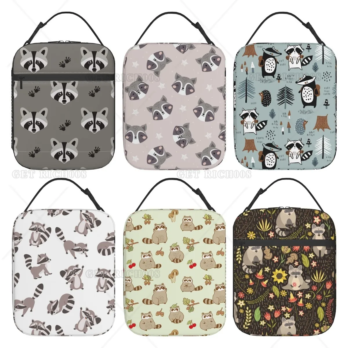 Raccoon Lunch Box para homens e mulheres, saco macio isolado, saco térmico reutilizável para o trabalho, piquenique, caminhadas, sacola de tamanho único com lancheira