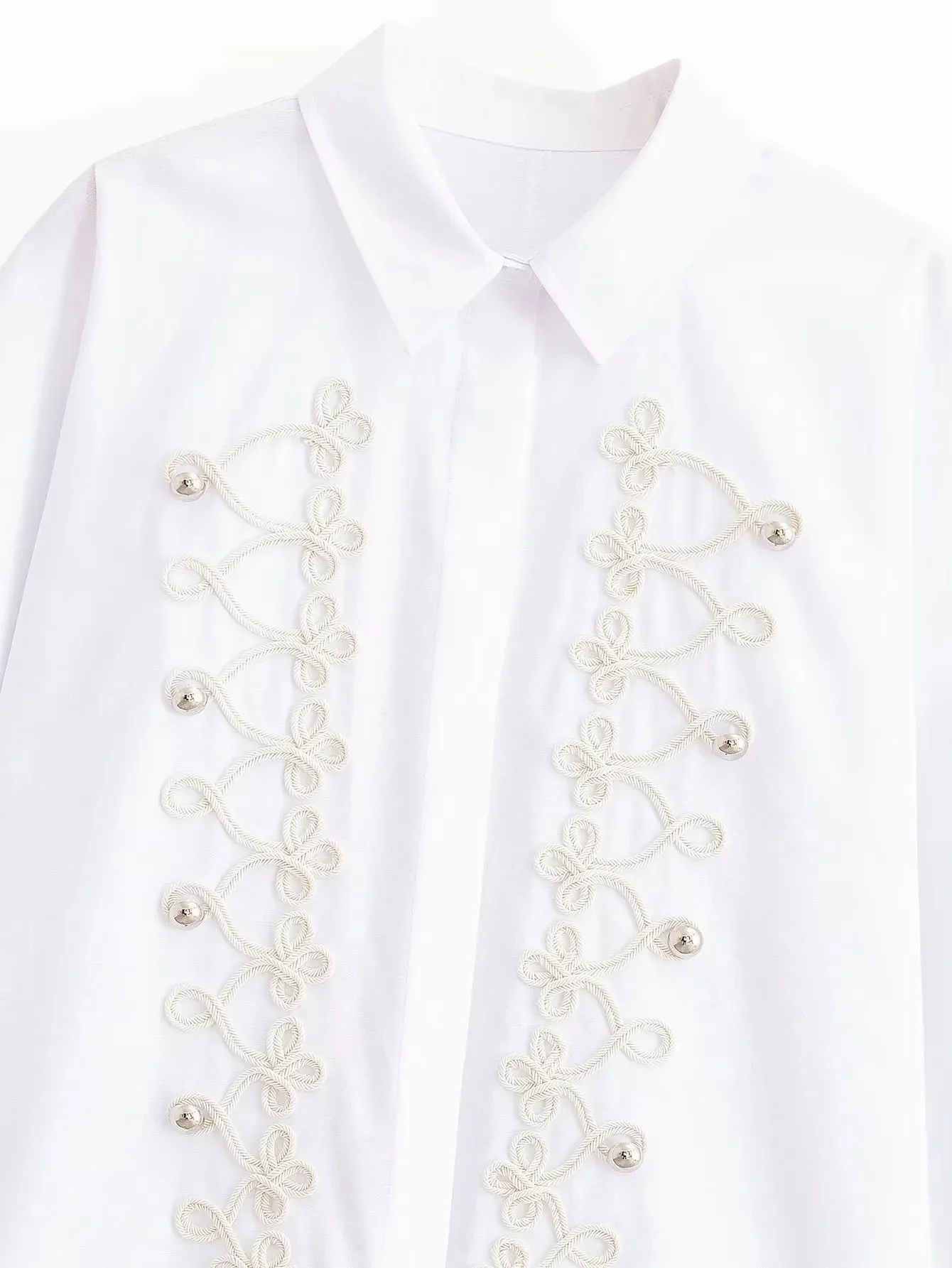 Damen Frühling Lässiges Weißes Popeline-Hemd Damen 2026 Langarm Revers Bluse mit Knotenverschluss Damen Sommer Lockere Pendler-Bluse – Detail 9