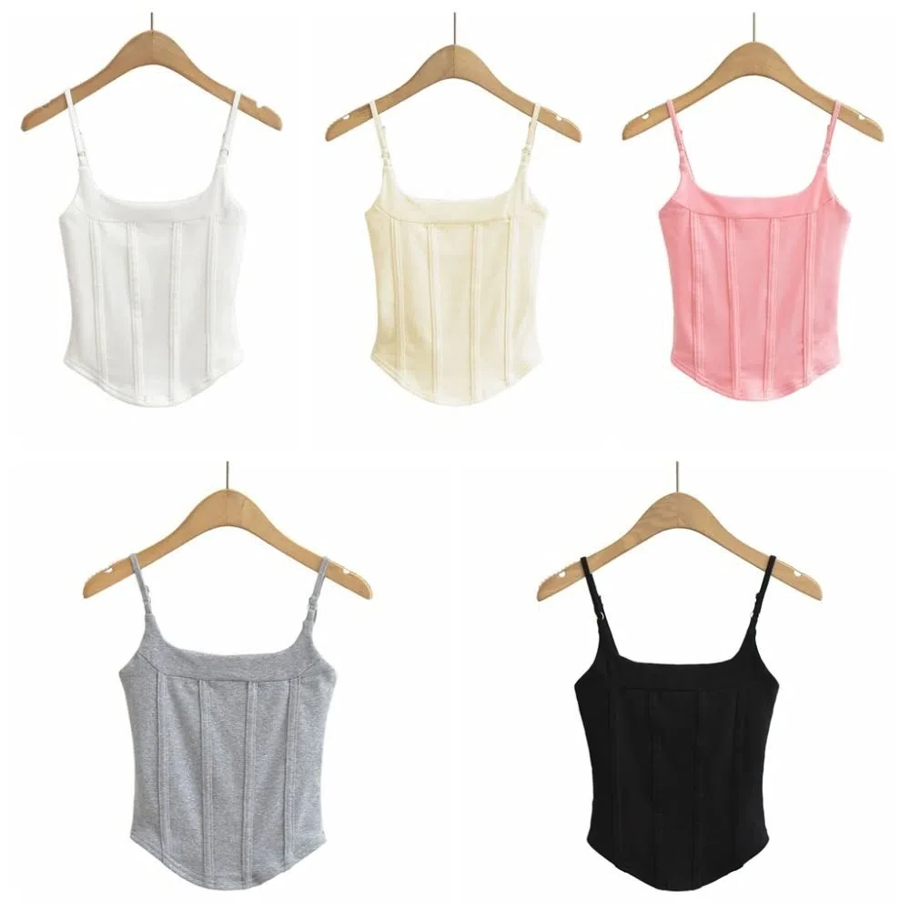 부드러운 패딩 여성 조끼, 아름다운 등라인, 단색 민소매 캐미솔, 섹시한 소녀 스타일, 면 슬림 크롭탑, 여름용