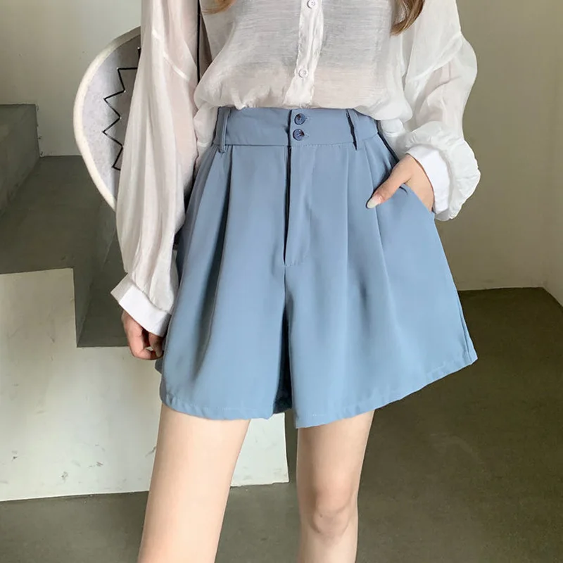 Hdspq Loose Wide Leg Casual Shorts Women 2023 Summer Korean Style Solid Color High Waist Shorts Woman Straight A Line Short Pant