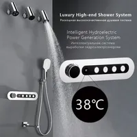 Luxury Smart Bathroom Concealed Shower System Digital Display Copper Mixer Shower Faucet Set Rainfall Waterfall 4 Way Shower Set