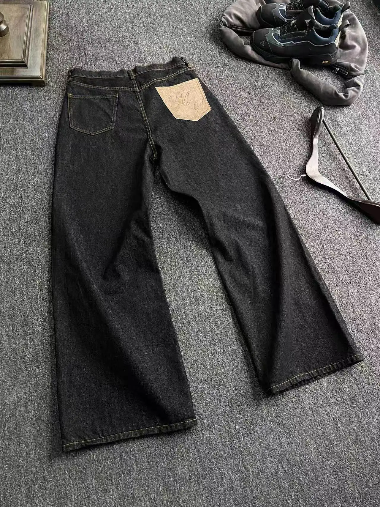 

Retro American High Street Knife Original Cowhide Jeans Men's Baggy Design Slim Straight Leg Jeans Middle Waist Zipper C...