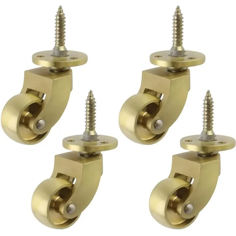 ABZV-Brass Threaded Stem Casters 4-Pack 360° Rotation Wheels For Furniture, Chairs, Cabinets, Sofas Trolleys, Trunks Boxes