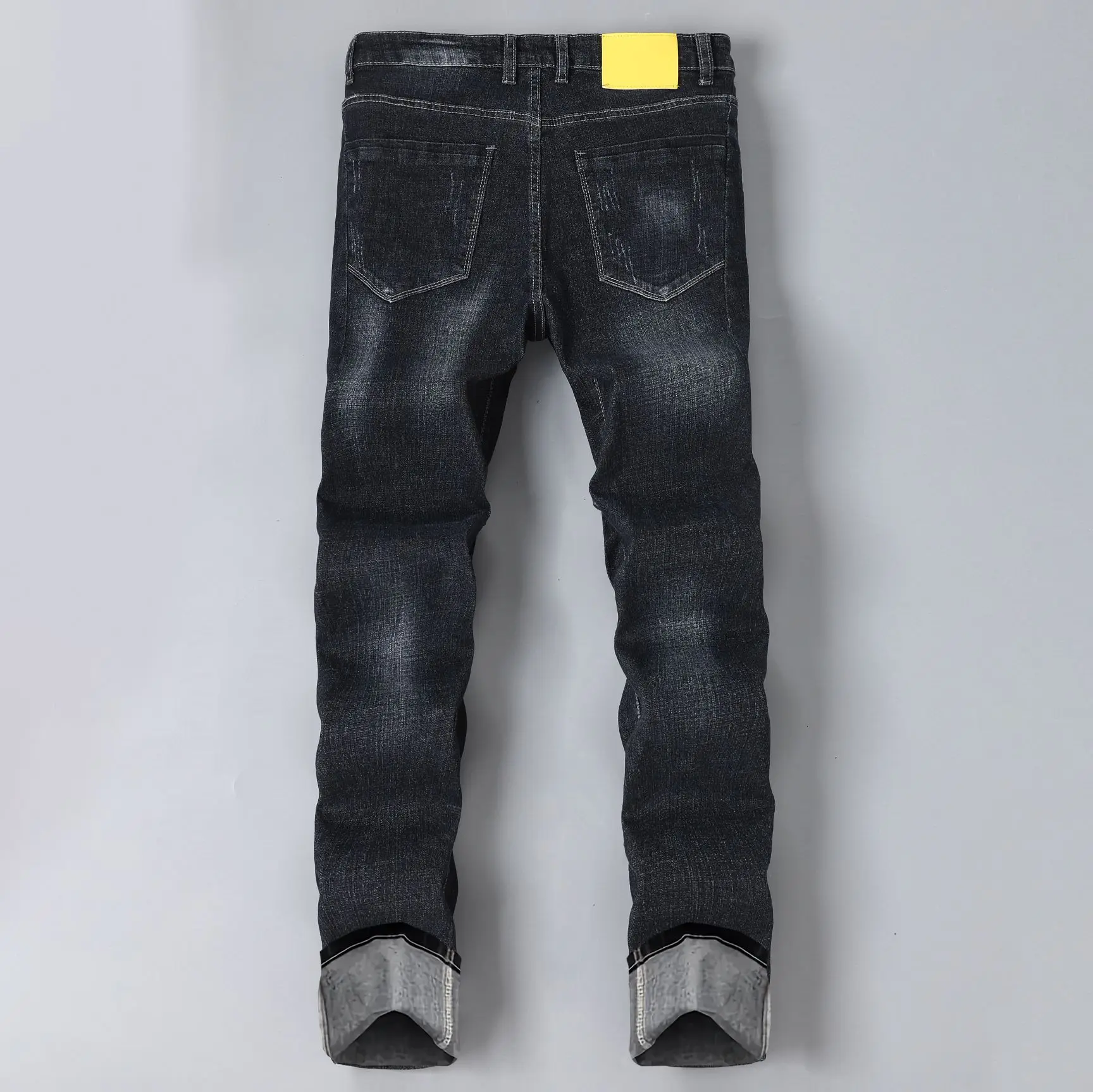 Spring and Autumn New European and American Men's Large Straight leg Jeans High Elasticity Washed Black Slimming Denim Pants