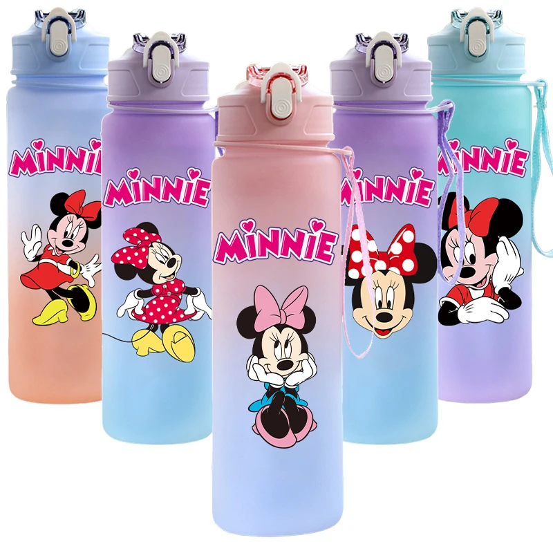 Minnie Straw Water Cup Bottle Sports Mickey Mouse Water Bottle 750Ml Large Capacity Camping Drinking Water Cup Christmas Gifts