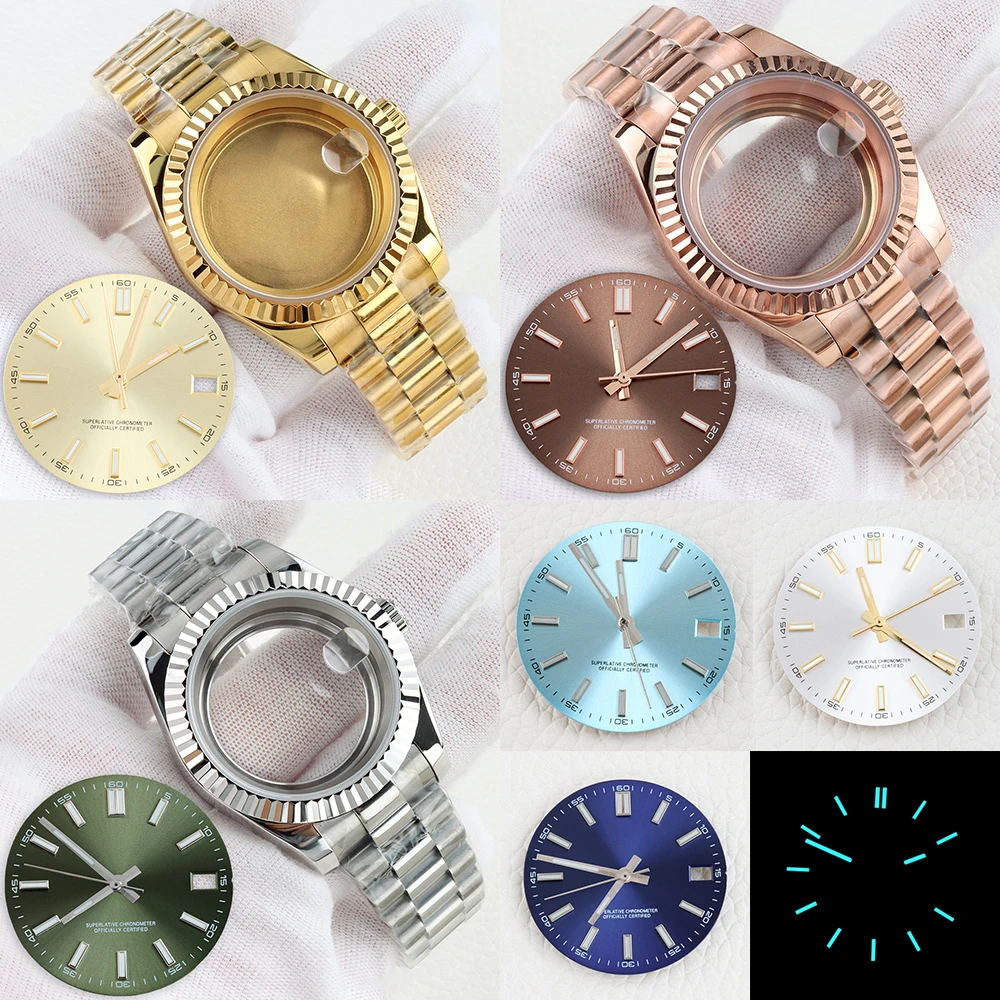 36mm/39mm NH35 Case Stainless Steel Presidential Bracelet with 28.5mm Dial Set For Datejust NH35 NH36 Movement Sapphire Glass