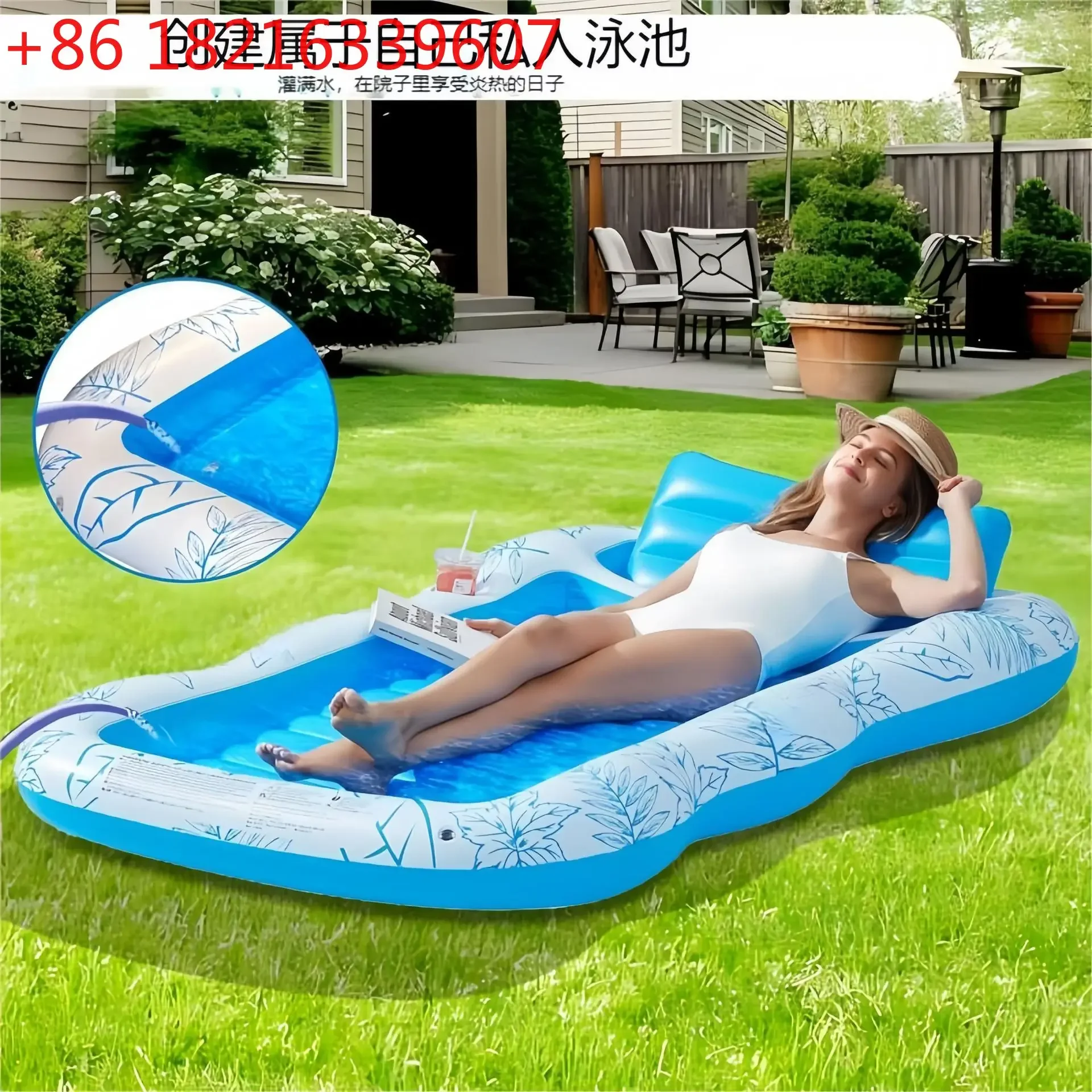 Inflatable maple leaf floating bed adult swimming ring backrest floating row water play toy sunshade recliner