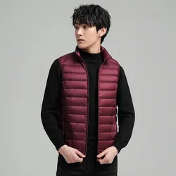 Winter Men's Portable Striped Down Vest Outdoor Windproof Crewneck Vest Men's Slim-Fitting Thermal Waistcoat