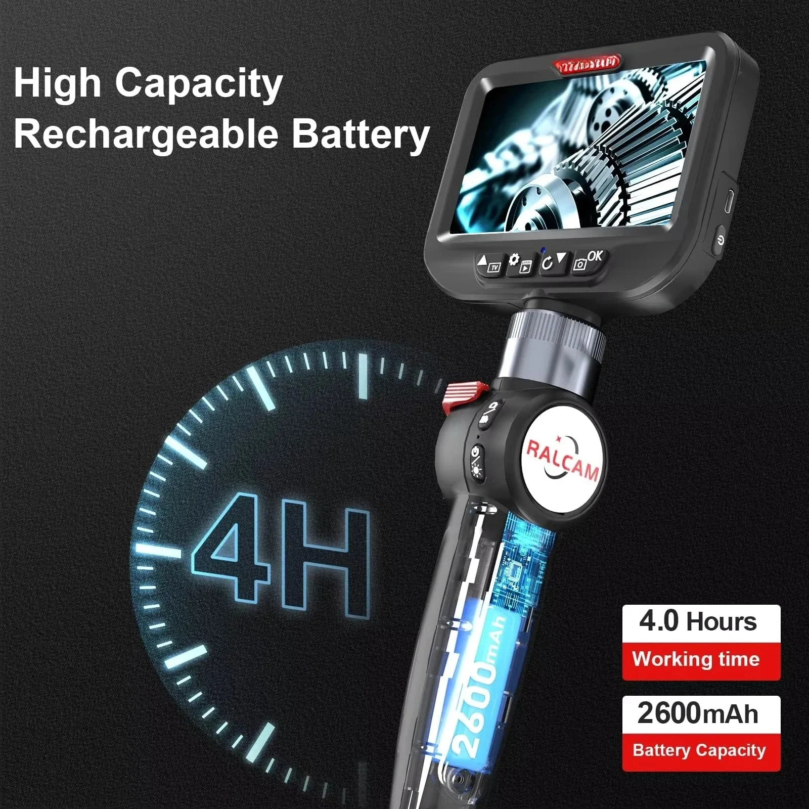 

H406B Articulating Borescope, 2-Way 180° Endoscope Camera with 6mm Lens Articulated Snake Camera, 4.3'' Screen