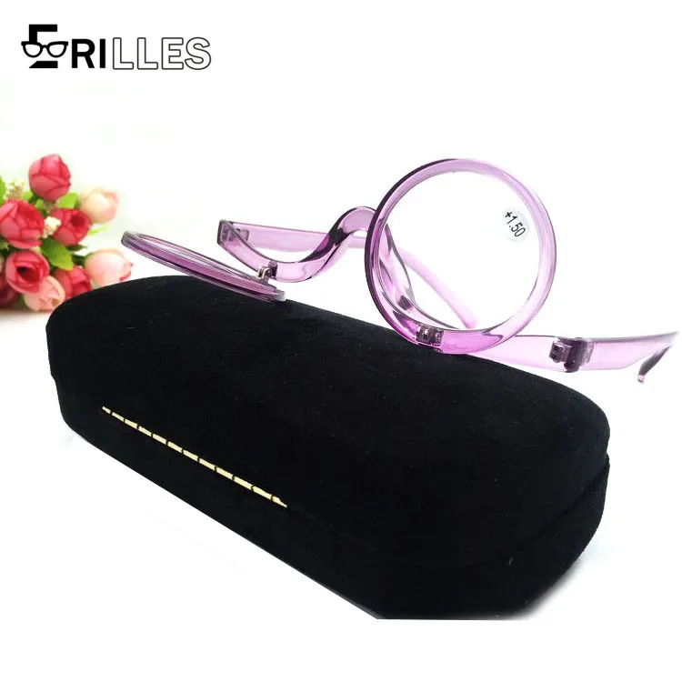 Vergrößerungs-Make-up-Brille, drehbare Lesebrille mit komplett rundem Rahmen, modische Brille für ältere Frauen