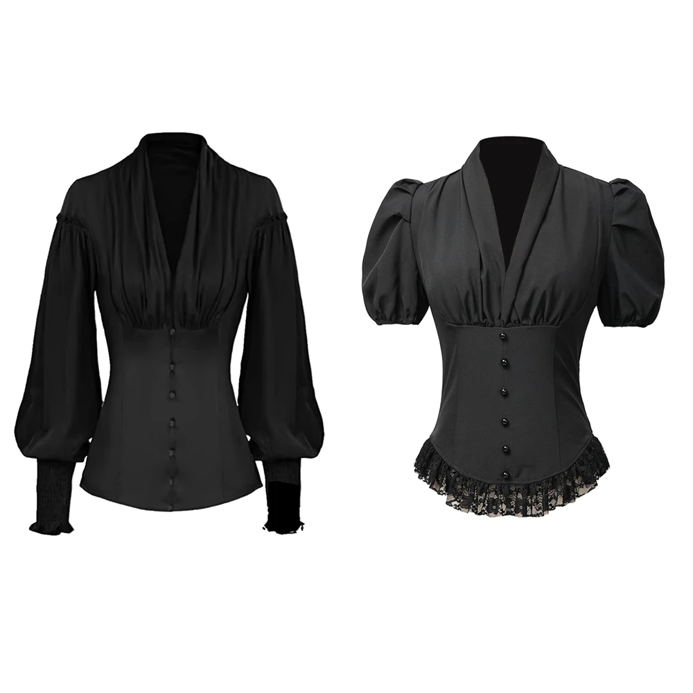 

Women Renaissance Shirt Long Sleeve V Neck Tops Victorian Vintage Blouse Elegant Tunic