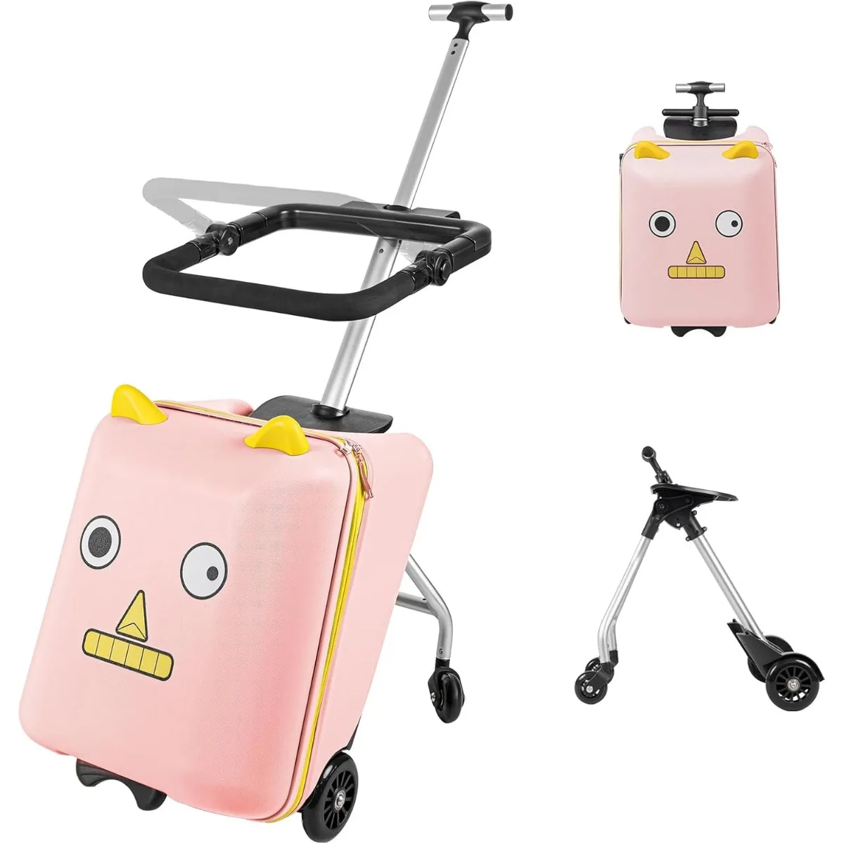 Ride on Suitcase for Kids, 20'' Carry on Luggage with Child Seat Design, Kids Carry on Luggage with Wheels, Equipped