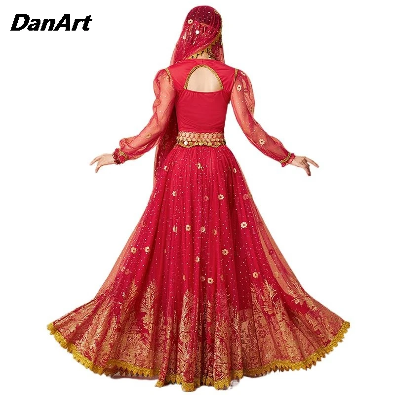 Donne danza del ventre maniche lunghe grande Swing abito lungo Lady Stage Performance Costume principessa abbigliamento Festival Cosplay Outfit