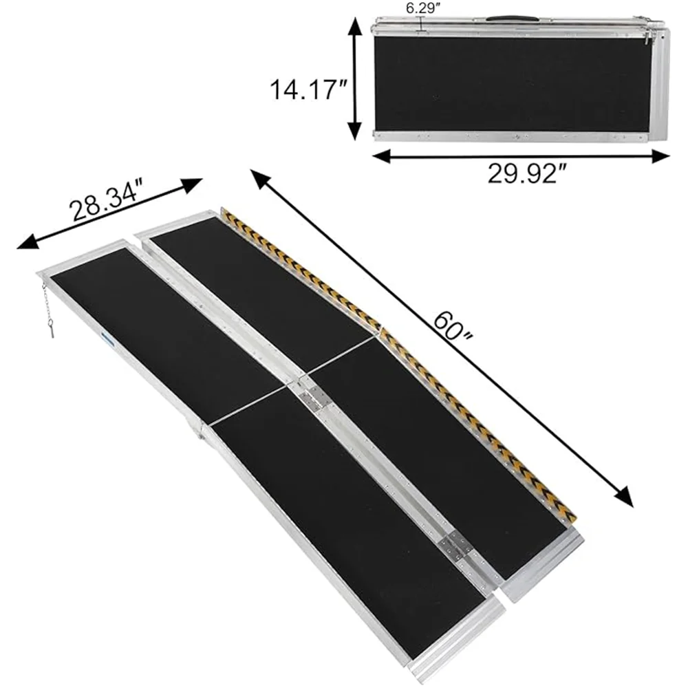 5FT Wheelchair Ramp for Home Steps, Portable Aluminum Wheelchair Ramp with Non-Skid Surface and Reflective Strips