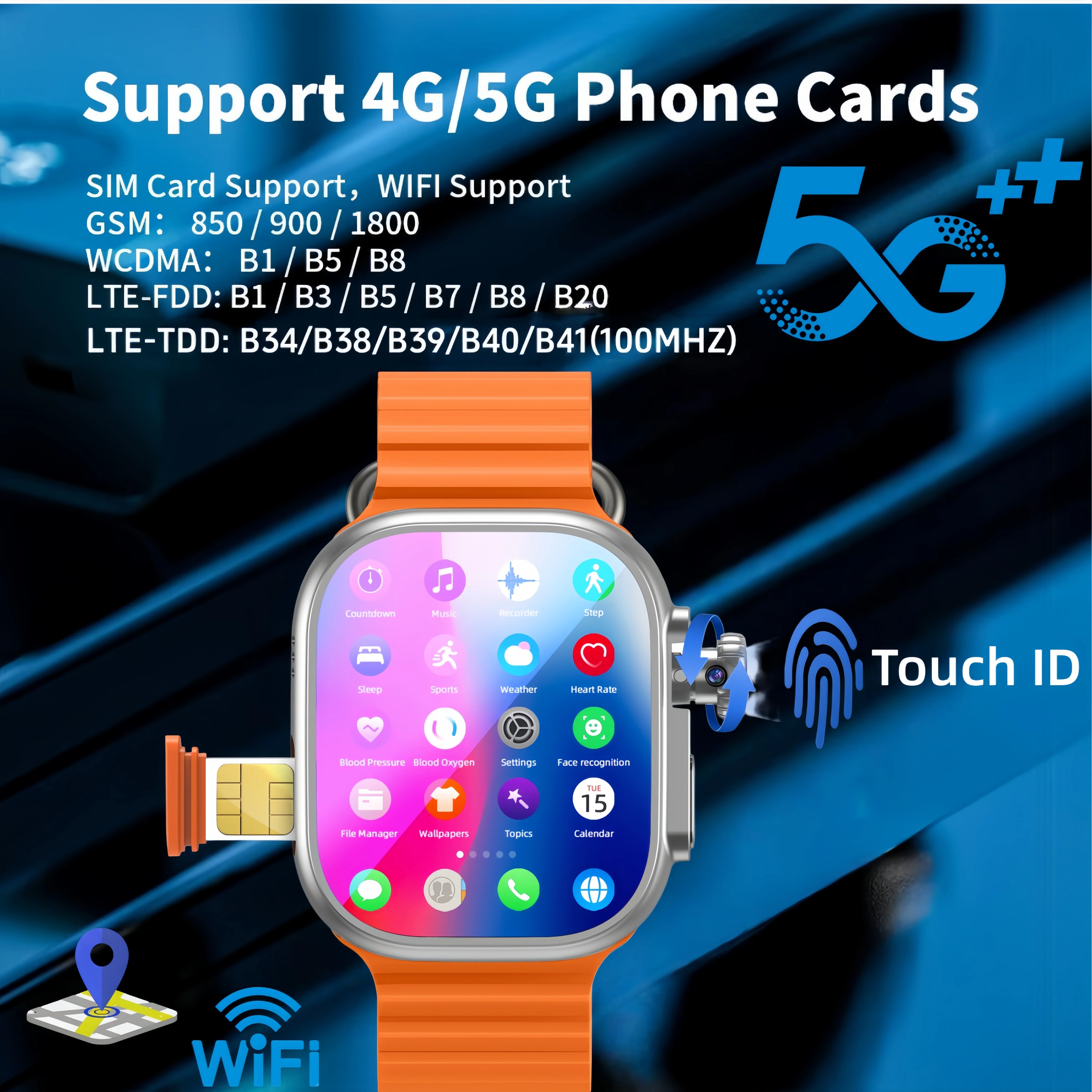 

Newest Ultra 4 Added Touch ID Smartwatch With 190° Rotary Camera GPS WIFI Sim Card Health monitoring 2.29inch Amoled Screen