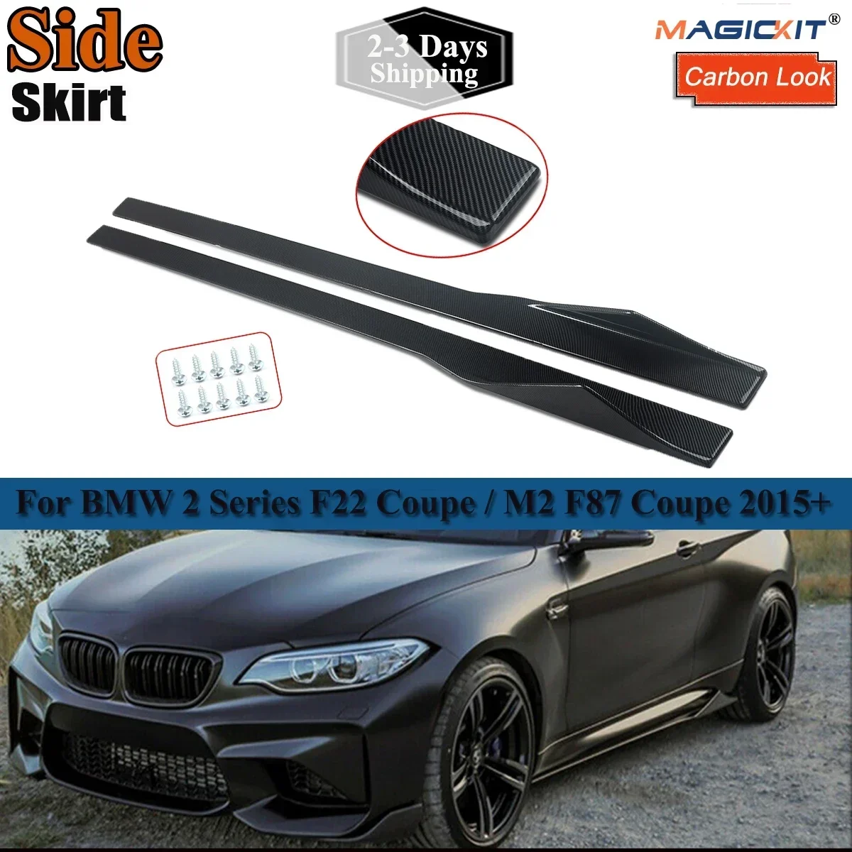 For BMW F22 Side Skirts Extensions Spoiler Carbon Fiber Look Body Kits 2 SERIES F87 F23 2016 Onwards