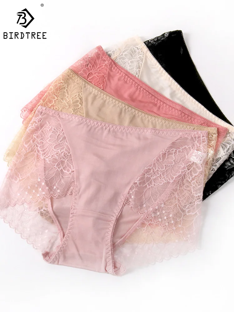 

Birdtree Lining 100%Natural Silk Women Lace Panties Briefs Translucent Seamless Sexy Underwear Lingerie Underwear P3N892QM