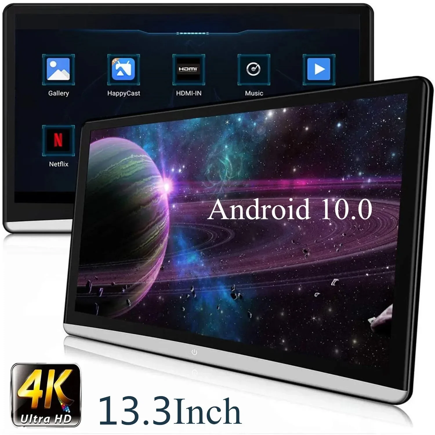 13.3 inch IPS Car Headrest Monitor 4K Android 11 HD 1080P WIFI/Bluetooth/USB/SD/HDMI/FM/Mirror Link/Miracas DVD Video Player