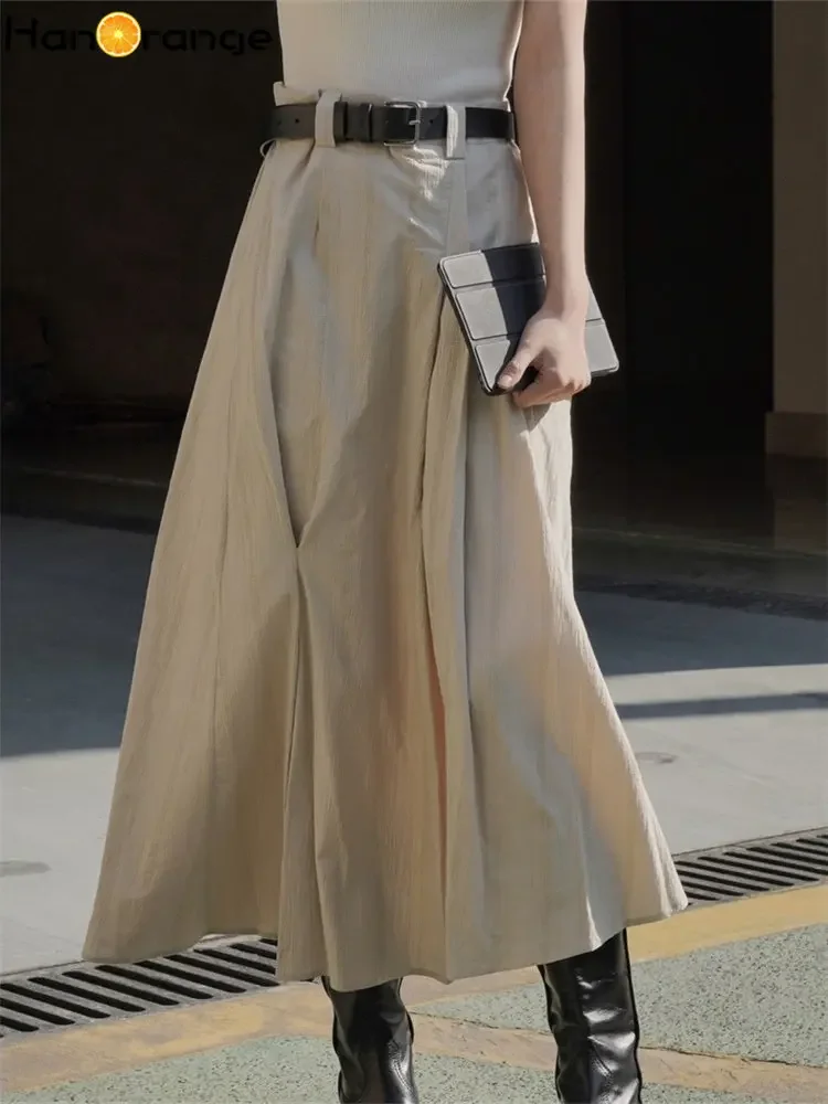 HanOrange 2026 Summer Fashion Texture Irregular Skirt Loose A-line Skirt Black/Grey Apricot