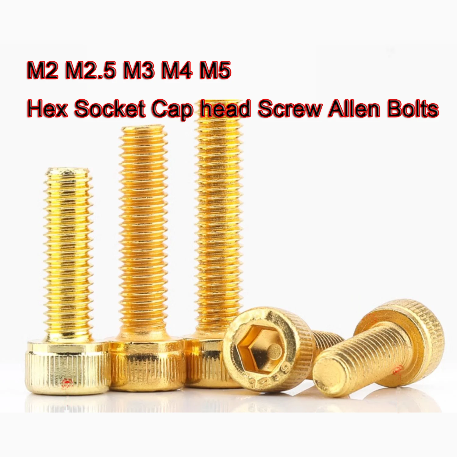 

2/5PCS 10.9/12.9 Grade Allen Screw Hex Socket Cap Cup Head Screw Gold Plated Bolts Length 4-40mm M2 M2.5 M3 M4 M5