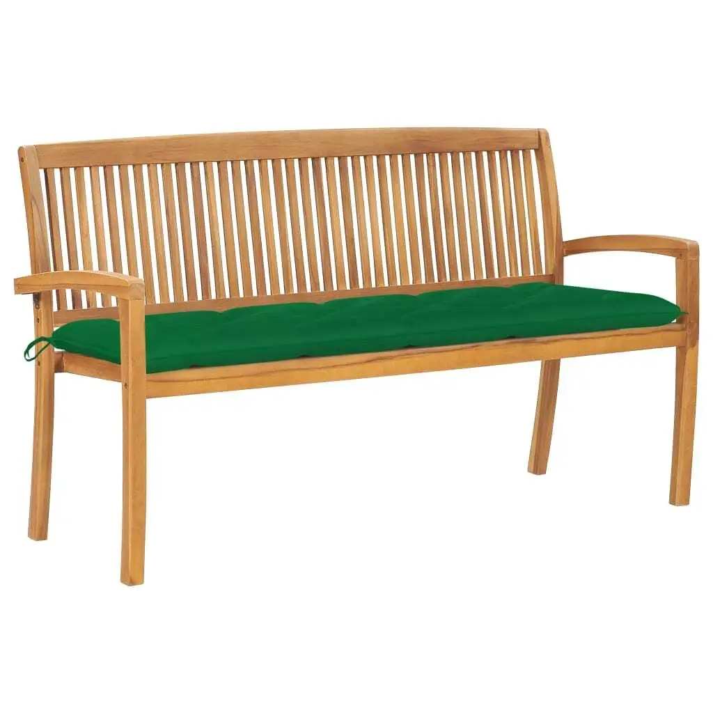 62.6'' Solid Teak Wood Stacking Patio Bench with Cushioned Seat for Outdoor Comfort