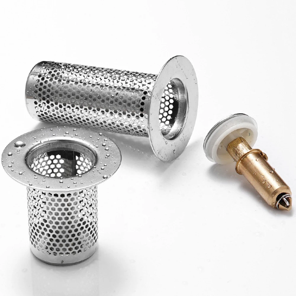 Universal Sink Stopper with Basket Bathroom Bounce-out Copper Core Sink Drain Stopper Wash Basin Strainer