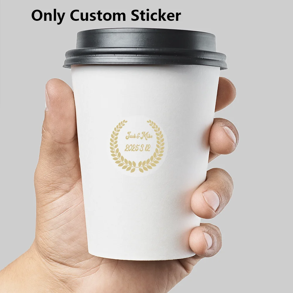 1PC Creative Custom Text flower circle Golden Transparent Stickers Custom Labels Custom Tag For Wedding Decor