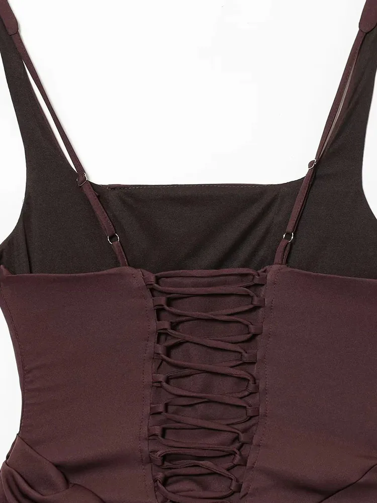 Vrouwen 2025 Sexy Backless Ruches Mini Jurk Vrouwen Elegante Tapered Bandjes Mouwloze Hoge Taille Jurken Lady Party Gown