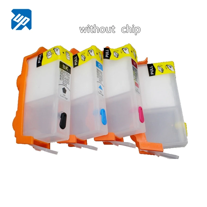 UP brand 4pcs Refillable Ink Cartridges for 178 862 /364/564/920/670/685/655  B109a B109n B110a B210b B209a 3070A without chip