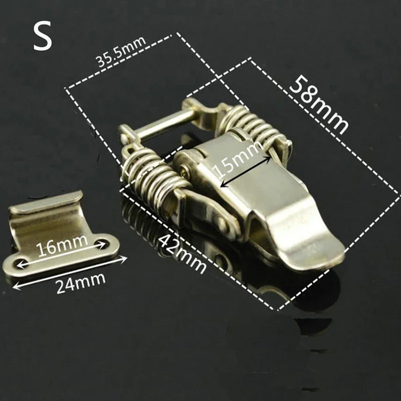 مشبك زنبركي مزدوج من الفولاذ المقاوم للصدأ S/L، صندوق أدوات خشبي، قفل عالي التحمل، مع فتحة قفل، ملحقات الصندوق الكهروميكانيكي