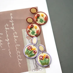 Multi-Color Handmade Polymer Clay Dangle Earrings Set Ethnic Nature Floral Circle Design for Women Unique Crafted Jewelry Gift