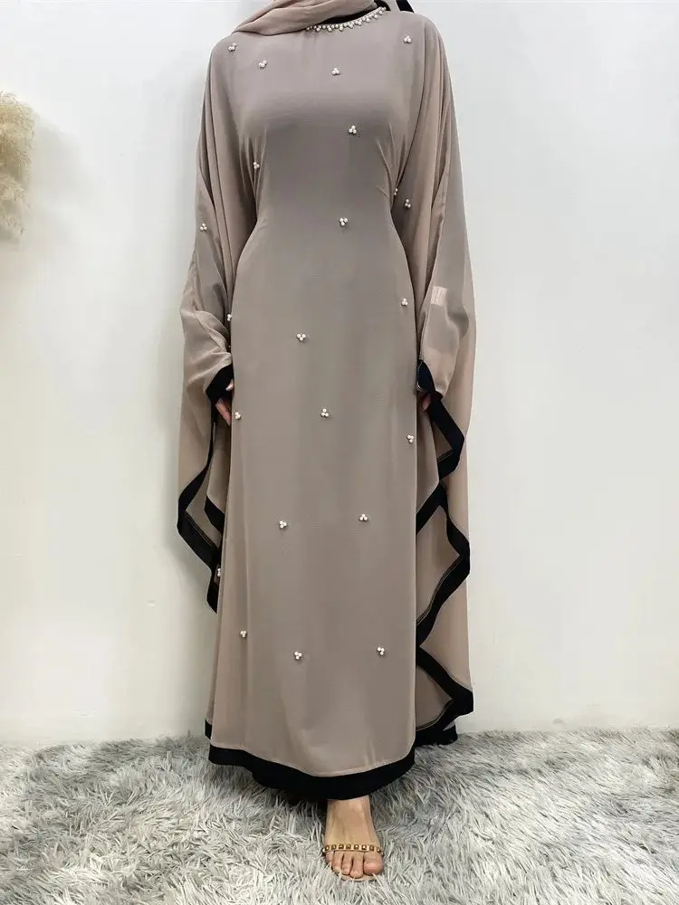 Fashion Pearl beading muslim dress Oversized Robe abaya syari female full length Muslim abaya Worship Service abayas wy1988