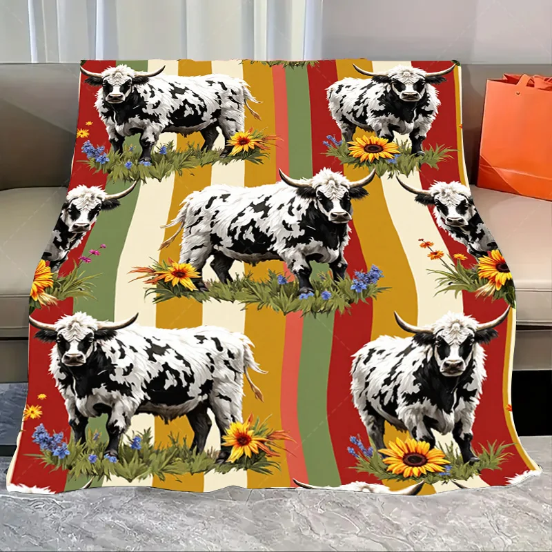 

1 шт. фланелевое одеяло в деревенском стиле из горной коровы с подсолнухами и полосками для уютного декора фермерского дома