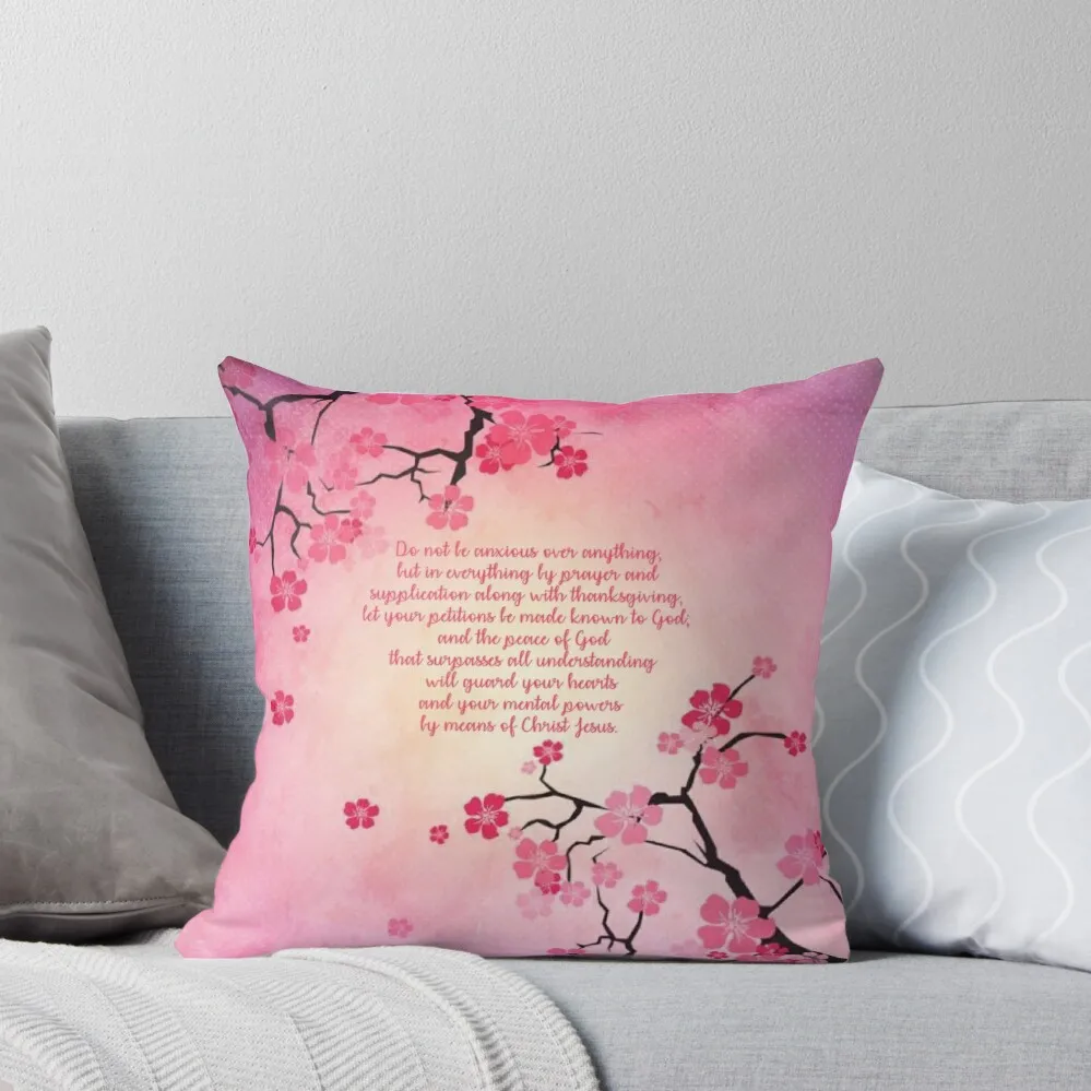 فيليبيانز 4:6,7 وسادة رمي زهر الكرز وسائد غطاء وسادة أريكة جمالية #1